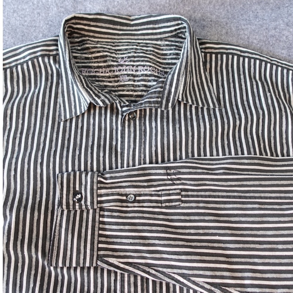 Rocha John Rocha Mens XXL Striped Button Down Shirt Black Grey Debenhams RJR